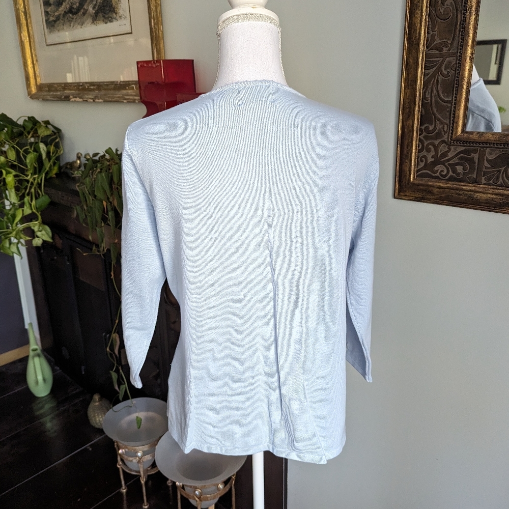 90s Carolyn Taylor Wmns Medium Floral Embroidery Bead Neck Knit Top Cottage 149 - Picture 8 of 13